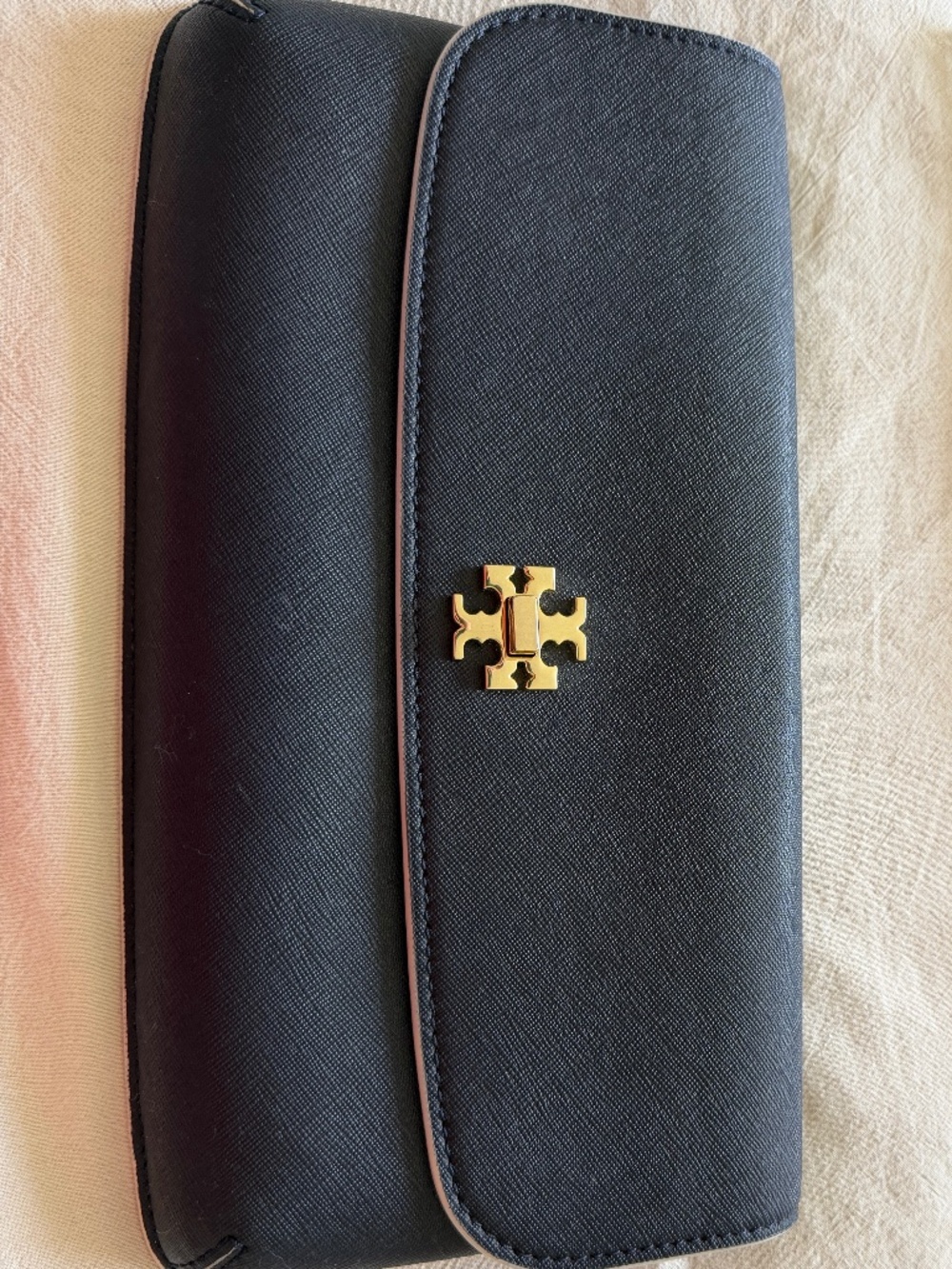 Tori Burch Navy Blue Clutch w/ Gold Turnkey Clasp